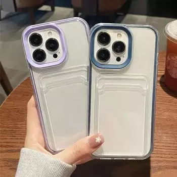 Чехол для телефона ярких цветов с отделением для карточек для iPhone 14 13 12 11 15 Pro Max X XR XS Max 7 8 14Plus, прозрачная противоударная задняя крышка For iPhone X or XS