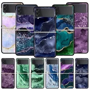 Чехол для телефона Rainbow Glitter Agate Marble Art для Samsung Galaxy Z Flip 3 4 5, черный, складной, жесткий, защитный чехол для ПК Samsung Z Flip 4