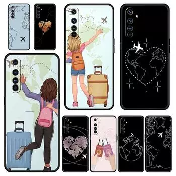 Чехол для телефона Realme 12 11 10 9 8 5G 7 6 GT5 GT3 GT2 Pro Plus C21 C11 C25 C35 GT Neo 2 3 3T 5, чехол с самолетами, карта мира, путешествия Realme GT5