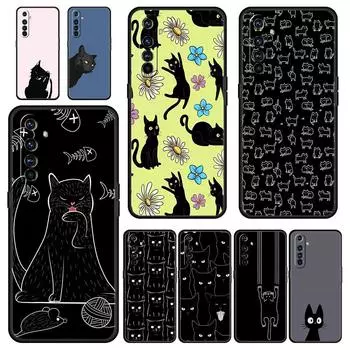 Чехол для телефона Realme 12 11 10 9 8 5G 7 6 GT5 GT3 GT2 Pro Plus C21 C11 C25 C35 GT Neo 2 3 3T 5, чехол с изображением черного кота, милый мультфильм GT Neo2 (3T)