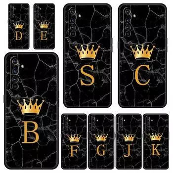 Чехол для телефона Realme 12 11 10 9 8 5G 7 6 GT5 GT3 GT2 Pro Plus C21 C11 C25 C35 Realme GT Neo 2 3 3T 5 с изображением короны и буквами от A до Z Realme GT2 Pro