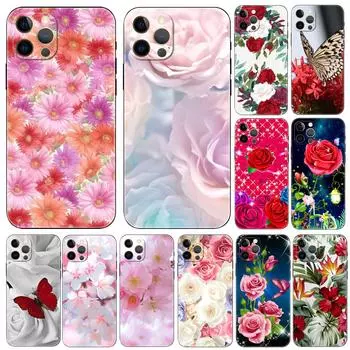 Чехол для телефона Red butterfly on Roses Flower для iPhone 2020se 6 6s 7 8 plus x 10 XR XS 11 12 13 mini pro MAX, черная задняя крышка из ТПУ iphone 5 5S SE 2016