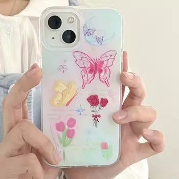 Чехол для телефона Relif 3d Butterfly Flower Ins Tulips для iPhone 11 12 Promax 14 13 Pro Max, мягкий силиконовый Imd Cartoon Cute Cover Capa For iphone 13promax