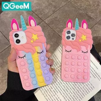 Чехол для телефона «Relive Stress Fidget Toys Push It Bubble» для iPhone 6 6S 7 8 Plus SE 2020 X XR XS 11 12 13 14 Pro Max 3D Мягкий чехол с единорогом