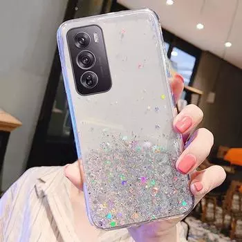 Чехол для телефона Reno12 Pro 5G 12Pro 11F 10 Pro Plus, золотистая фольга, блестящий, блестящий, со звездами, мягкий чехол для OPPO A60 4G A79 A2pro, градиентный силиконовый чехол из ТПУ Reno12 Pro 5G чёрный