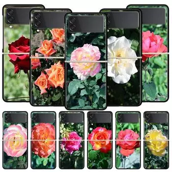 Чехол для телефона Rose Flowers Botanic для Samsung Galaxy Z Flip 3 4 5, черный, складной, жесткий, из поликарбоната, защитный чехол Samsung Z Flip