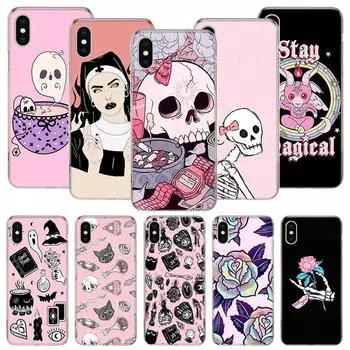 Чехол для телефона «Розовый кошачий череп волшебница ведьма» для iPhone 11 12 13 14 Pro XS XR X Max 7 8 6 6S Plus Mini + 5 SE с рисунком по индивидуальному заказу iPhone 11