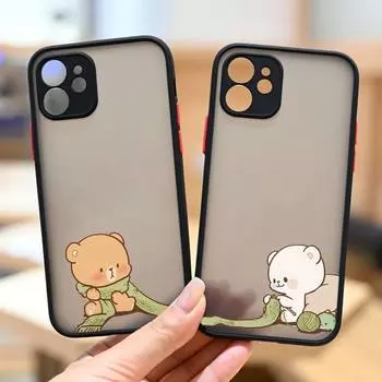 Чехол для телефона RUICHI с милым молочным медведем мокко для iPhone13 12 Mini 11 Pro XS Max X XR 7 8 Plus, полупрозрачный матовый чехол iPhone11PRO