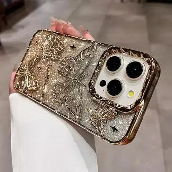 Чехол для телефона с 3D-блестками и бабочками, градиентом и зыбучим песком для iPhone 16, 15, 14, 13, 12, 11 Pro Max Plus, противоударный, роскошный чехол iPhone 11 чёрный