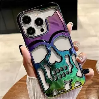 Чехол для телефона с 3D-черепом Ghostface для iPhone 14 15 16 ProMax 11 12 13 Pro Max 16 Plus Samsung S24 S23 Ultra, модный полый чехол с покрытием для рассеивания тепла Samsung S24 Ultra чёрный