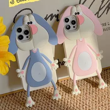 Чехол для телефона с 3D милым мультяшным забавным кроликом для iPhone 14 13 12 11 Pro Max, мягкий силиконовый противоударный чехол в подарок iPhone 14 Pro Max синий