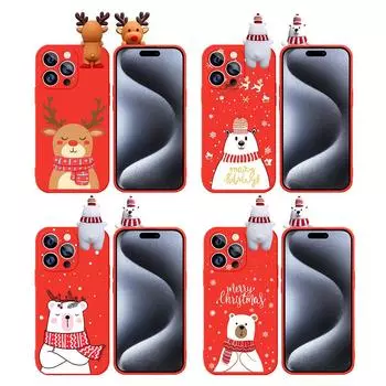 Чехол для телефона с 3D-принтом «Рождественский снеговик, мультяшный олень, Санта-Клаус» для iPhone 16, 15, 14, 13, 12, 11, Pro Max, 15, Pro, 14 Plus, X, XR, противоударный, силиконовый, из ТПУ iPhone 15 дубильная кора