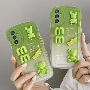 Чехол для телефона с 3D стереоскопической куклой-медведем для Samsung Galaxy A13 A04S A20 A30 A20S A21S A22 A23 4G 5G, мягкий силиконовый корпус с волнистой задней крышкой For Samsung Galaxy A22 5G розовый