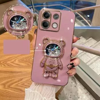 Чехол для телефона с 3D зыбучим песком и космическим медведем для OPPO Realme 12 Pro + гальванический мягкий силиконовый милый кронштейн-задняя крышка для Realme 12 Pro Plus 11 Pro 10 9 For Realme 12 Pro фиолетовый