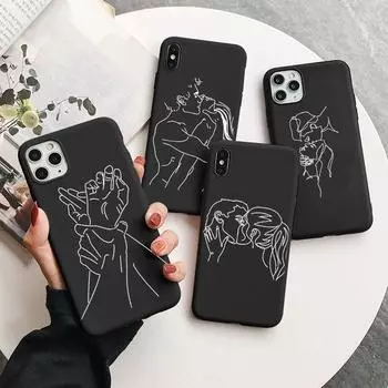 Чехол для телефона с абстрактным простым рисунком для пары для iPhone 11 12 13 Pro XS MAX Mini 8 7 6 6S Plus X 5S SE 2020 XR, черный матовый чехол 6Plus and 6sPlus