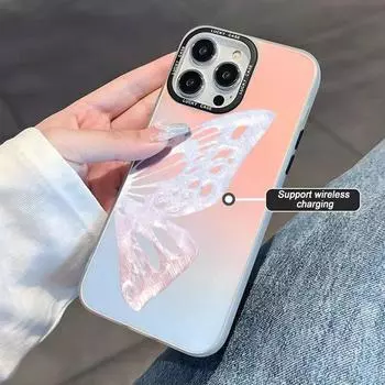 Чехол для телефона с бабочкой для iPhone 13 12 11 15 Pro 14 Pro Max XR XS X 7 8 14 15 Plus SE SE2 SE3 силиконовый мягкий градиентный лазерный чехол For iPhone 14 Plus