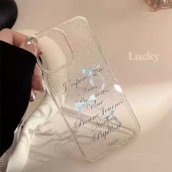 Чехол для телефона с бантом из молочно-голубой ленты 15promax