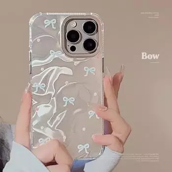 Чехол для телефона с бантом в синий горошек 15promax