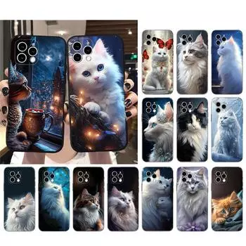 Чехол для телефона с белым котом для iPhone Samsung Galaxy Redmi Xiaomi Oppo OnePlus Note SA 7 8 9 10 11 12 13 14 20 21 22 23 53 54 Pro Max Plus Ultra TPU Soft iPhone 6 or 6S