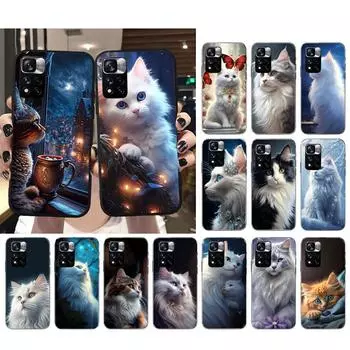 Чехол для телефона с белым котом для Xiaomi Redmi note 13 12 Pro 11S 11 10 Pro 10S 12S Redmi 10 9C 13C Redmi Note 12 Pro 5G
