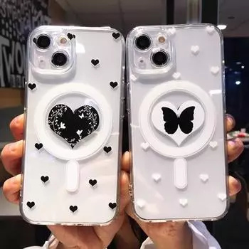 Чехол для телефона с беспроводной зарядкой Batterfly Love Heart для Iphone 14 13 12 11 Pro Max 14 Plus 14pro, противоударный бампер, мягкий прозрачный чехол for iPhone 12 Pro