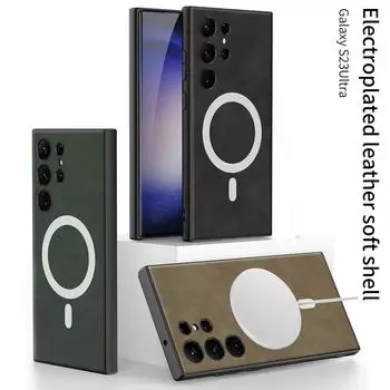 Чехол для телефона с беспроводной зарядкой для Samsung S24 Ultra, простой кожаный чехол S23 S24 Plus Magsafe, устойчивый к падениям, магнитный защитный чехол For SM S23Ultra