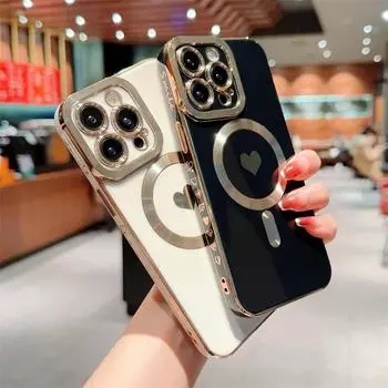 Чехол для телефона с беспроводной зарядкой Love Heart для Iphone 14 13 12 11 Pro Max 14 Plus 14pro, противоударное покрытие, магнитная мягкая задняя крышка For iPhone 14Pro