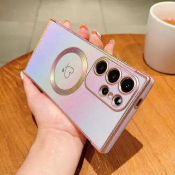 Чехол для телефона с блестками и градиентом цвета сияющий Love Heart для Samsung S24 Ultra S23 S22 Plus S21 S20 FE, ударопрочный, тонкий, для MagSafe TPU Samsung S24 синий