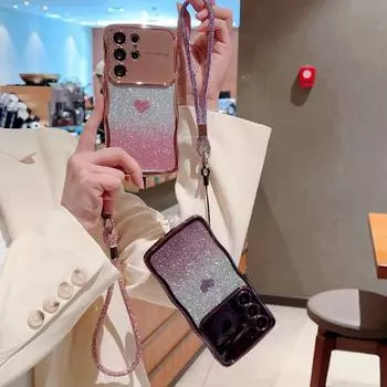 Чехол для телефона с блестящей рамкой и волнистым покрытием для Samsung S25 Ultra S24 FE S23 Plus S22, ремешок для запястья, противоударный, защита объектива, прозрачный бампер Samsung S25 темно-фиолетового