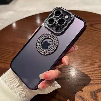 Чехол для телефона с блестящим алмазным покрытием для Iphone 14 11 12 13 Pro Max 14plus, прозрачные стразы, полый логотип, защита объектива, задняя крышка For iPhone 14 Plus