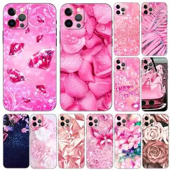 Чехол для телефона с блестящим принтом «Розовая роза» для iPhone 5 5S se 6 6s 7 8 plus x 10 XR XS 11 12 13 mini pro MAX, черная задняя крышка из ТПУ iphone 5 5S SE 2016