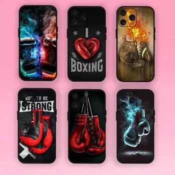 Чехол для телефона с боксерскими перчатками для iPhone Mini 11 12 13 14 15 Pro XS Max X Plus SE XR черный мягкий чехол iPhone13PRO