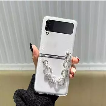 Чехол для телефона с браслетом-цепочкой и кристаллами и бриллиантами для Samsung Galaxy Z Flip 4 Z Flip 3 Z Flip, кожаная цепочка, противоударный чехол Para Galaxy Z Flip 4