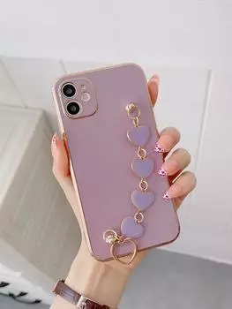 Чехол для телефона с браслетом Love Heart и покрытием для Iphone 11 12 13 14 15 Pro Max Mini Plus Xr Xs X, мягкая силиконовая задняя крышка For iPhone 12