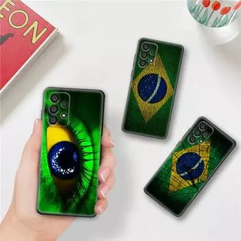 Чехол для телефона с бразильским флагом для Samsung A73 A72 A71 A53 A52 A51 A42 A33 A32 A23 A22 A21S A13 A12 A03 A02 черный Samsung A31