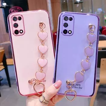 Чехол для телефона с цепочкой и запястьем Love Heart для Samsung Galaxy A32 A10 A20 A30 A50 A11 A21S A31 A71 A52 A72 A51 S21, чехол-бампер с покрытием A51 4G розовый