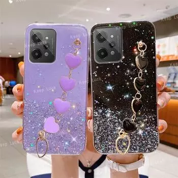 Чехол для телефона с цепочкой и запястьем Love Heart для OPPO Realme C31 C35 C30 C25 C25Y C21 C21Y C17 C12 C11 9i 7i 8 8i Pro, блестящий бампер Realme C31 фиолетовый