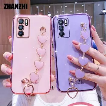 Чехол для телефона с цепочкой и запястьем Love Heart для Samsung Galaxy S21 S20 Ultra S10 S9 S8 Plus Note 20 8 9 10 A6 A7 2018, чехол-бампер с покрытием A8 2018 фиолетовый