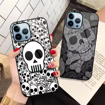 Чехол для телефона с черепом Fundas для Iphone 14 13 11 12 Pro Max Mini Xs Xr X 7 8 6s Plus Se 2022, защитная задняя крышка из закаленного стекла For iPhone 13 Pro