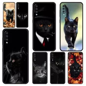 Чехол для телефона с черным кошачьим взглядом для Samsung Galaxy A52 A14 A50 A70 A30 A40 A20S A20E A02S A12 A22 A34 A42 A32 5G A54 A04s Samsung A34
