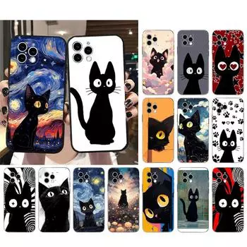 Чехол для телефона с черным котом для iphone 15 14 Pro Max 13 12 11 Pro Max XSMax XR 12 13 mini 14 Plus iphone 15ProMax