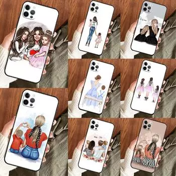 Чехол для телефона с черными каштановыми волосами для мамы, девочки и сына, чехол для iPhone 14, 12, 11, 13, 15 Pro Max Mini X XS XR SE 2020 2022 7 8 Plus iPhone SE 2020