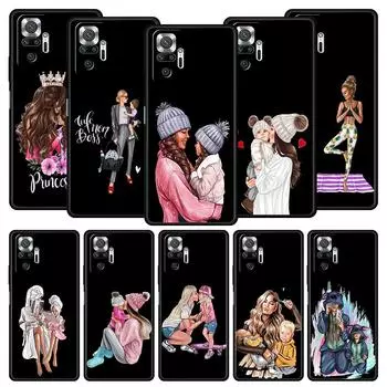 Чехол для телефона с черными коричневыми волосами для мамы, дочки и сына для Xiaomi Redmi Note 13 12 5G 11 10 Pro Plus 4G 9S 9 8 7 9T 13C 10C 9C 9A Redmi 12