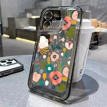 Чехол для телефона с цветком для iPhone 11, чехол для iPhone 13, 12, 15, 14 Pro Max 7, 8, 14, 15 Plus XR XS X SE, силиконовый противоударный бампер, прозрачный чехол 7 8 SE 2020 SE 2022
