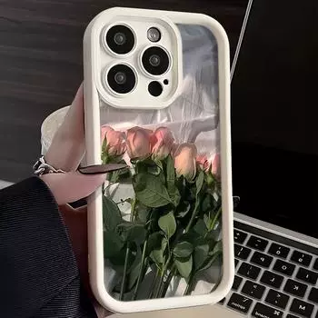 Чехол для телефона Roses Flower для iPhone 16 15 14 13 12 11 Pro Max, мягкий силиконовый тонкий противоударный чехол, модный и милый for iPhone 15 Plus белый