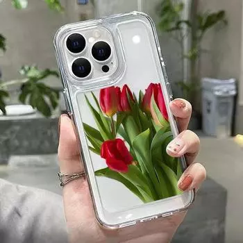 Чехол для телефона с цветком тюльпана для iPhone 11, чехол для iPhone 14 Pro Max 13 12 Pro Max XR XS Max X 7 8 14 Plus SE, противоударный прозрачный чехол For iPhone 14 Pro