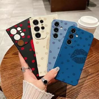 Чехол для телефона с цветным принтом губ для Samsung S24 S23 Ultra S22 Plus S21 S20 FE A55 A54 A52 A34 A32 A25 A15 A14 5G, противоударный мягкий силиконовый чехол для телефона Samsung S24 серый