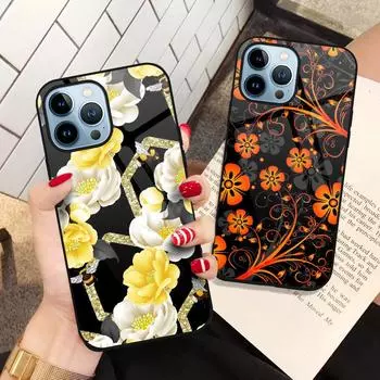 Чехол для телефона с цветочным принтом для Iphone 14pro Max 13 11 12 Mini Xs Xr X Fundas, чехол из закаленного стекла для Iphone 7 8 6s Plus Se 2022 For iphone 8