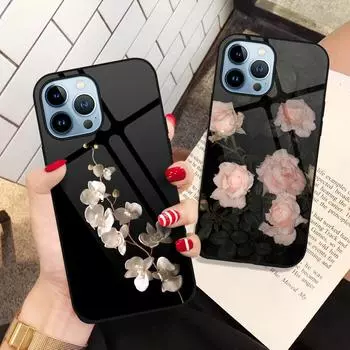 Чехол для телефона с цветочным принтом «Розовая роза» для Iphone 14 13 11 12 Pro Max Mini Xs Xr X 7 8 6s Plus Se 2022, задние чехлы из закаленного стекла For iphone XS Max