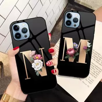 Чехол для телефона с цветочными буквами для Iphone 14pro Max 13 11 12 Mini Xs Xr X 7 8 6s Plus Se 2022, роскошный чехол из закаленного стекла, чехол For iPhone 13 mini